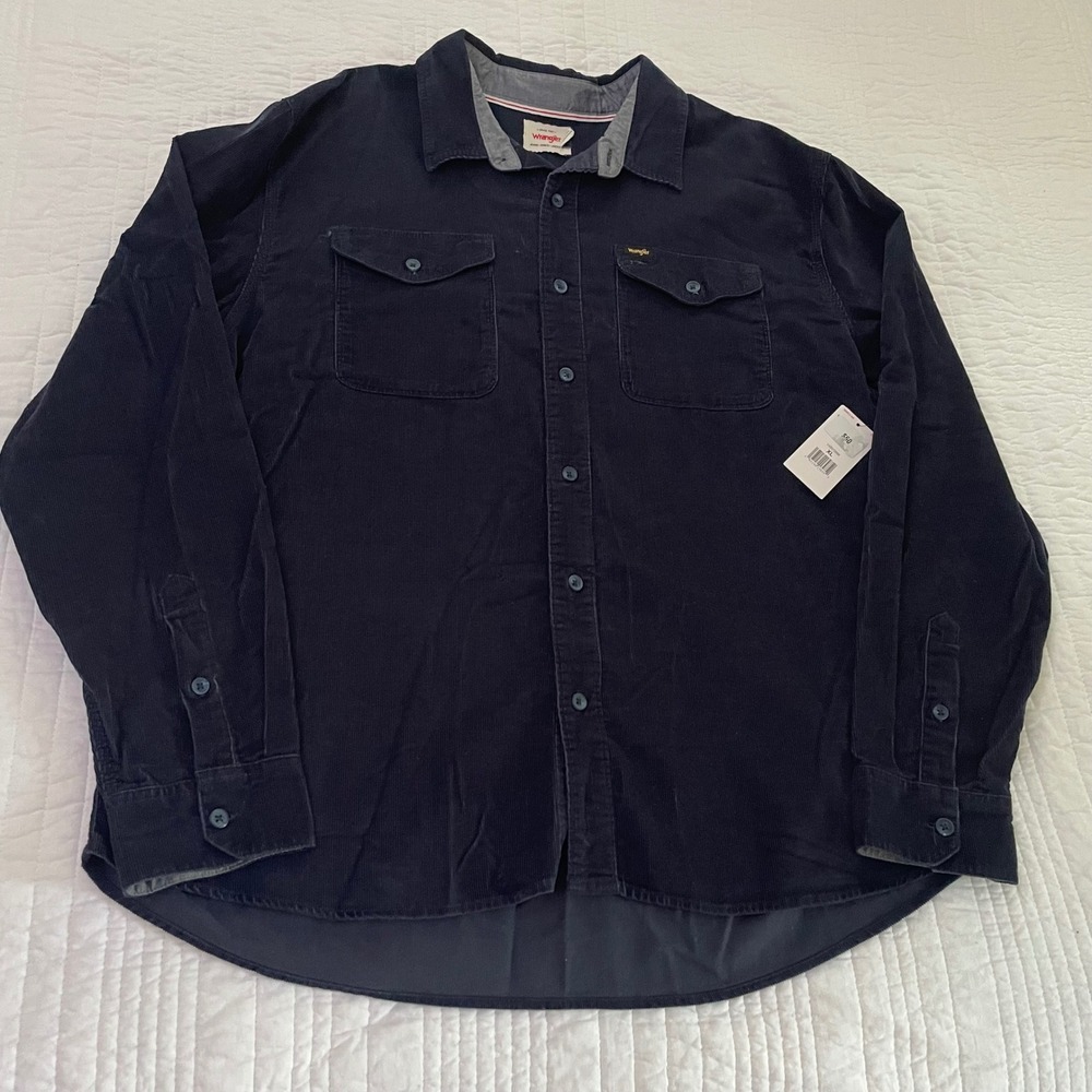 Wrangler Mens Navy Blue Corduroy Button Down Shirt XL NWT 112372956